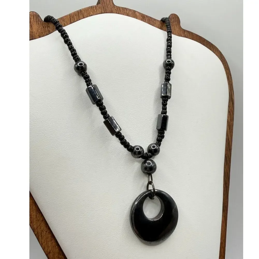 Dark Metal Pendant Necklace Set – 2 Pc Modern Artisan Style